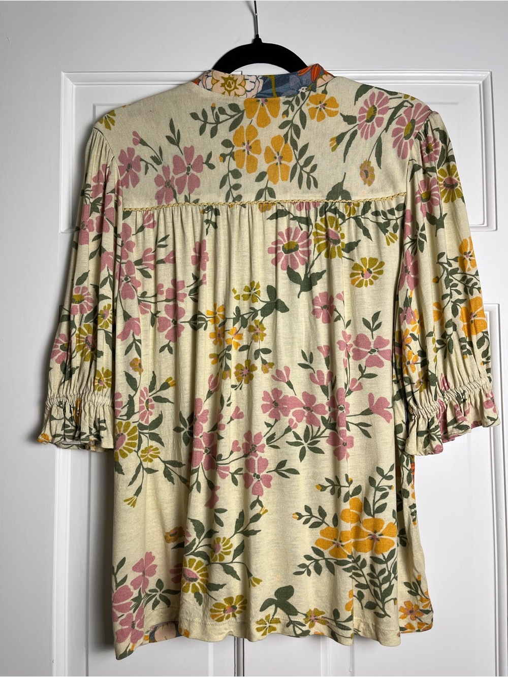 bl^nk London Colorful Bohemian Floral Puff Sleeve Peasant Top. Size Large - Picture 3 of 8